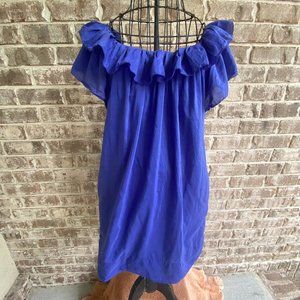 Ya Da Tunic Dress Top Small Blue Ruffled Neckline Lined Cotton Silk Dolm…
